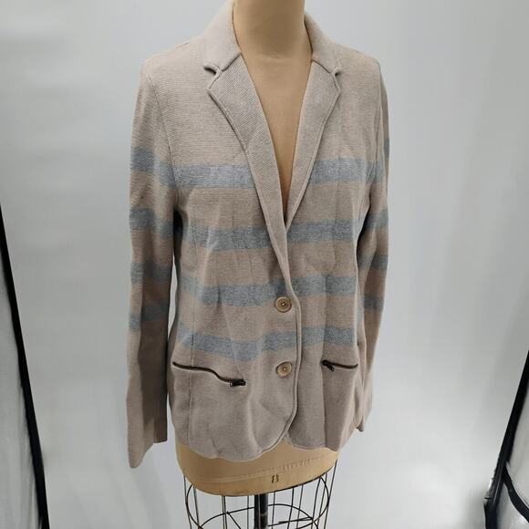 Talbots Beige and Gray Striped Cardigan - Picture 3 of 14